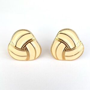 Vintage Trifari Clip On Earrings Gold & Cream Knot Design
